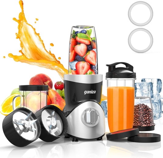 Smoothie Blender, Blender for Shakes and Smoothies, 15-Piece Personal Blender and Grinder Combo for Kitchen, Smoothies Maker with 4 BPA-Free Portable Blender Cup, Nutritious Recipe, MAX 900W