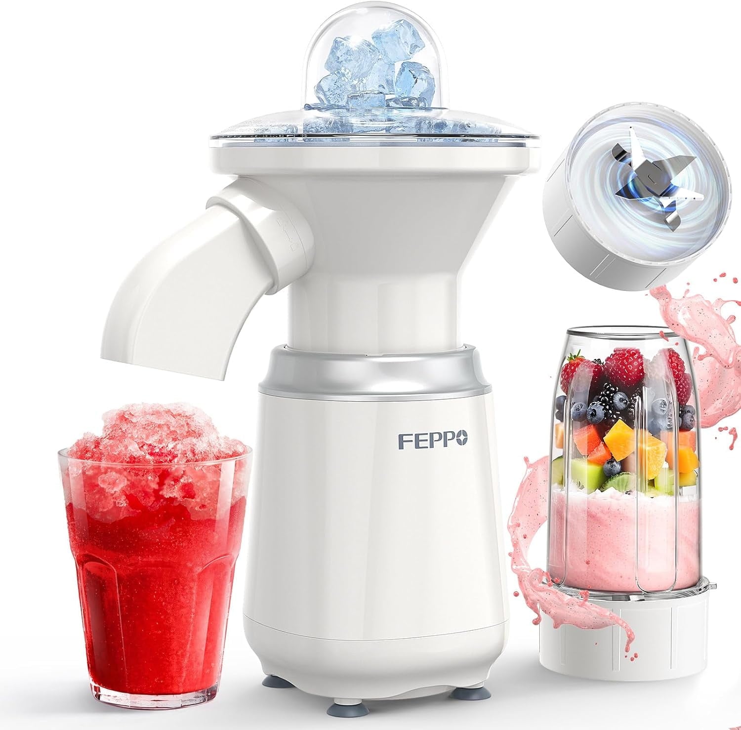Snow Cone Machine & Smoothie Blender 2 in 1, Slushie Machine Shaved Ice Machine, 22000RPM Healthy Frozen Drink Maker with Stainless Steel Blade & Smoothie Recipes, for Home, Kitchen,Party,Summer