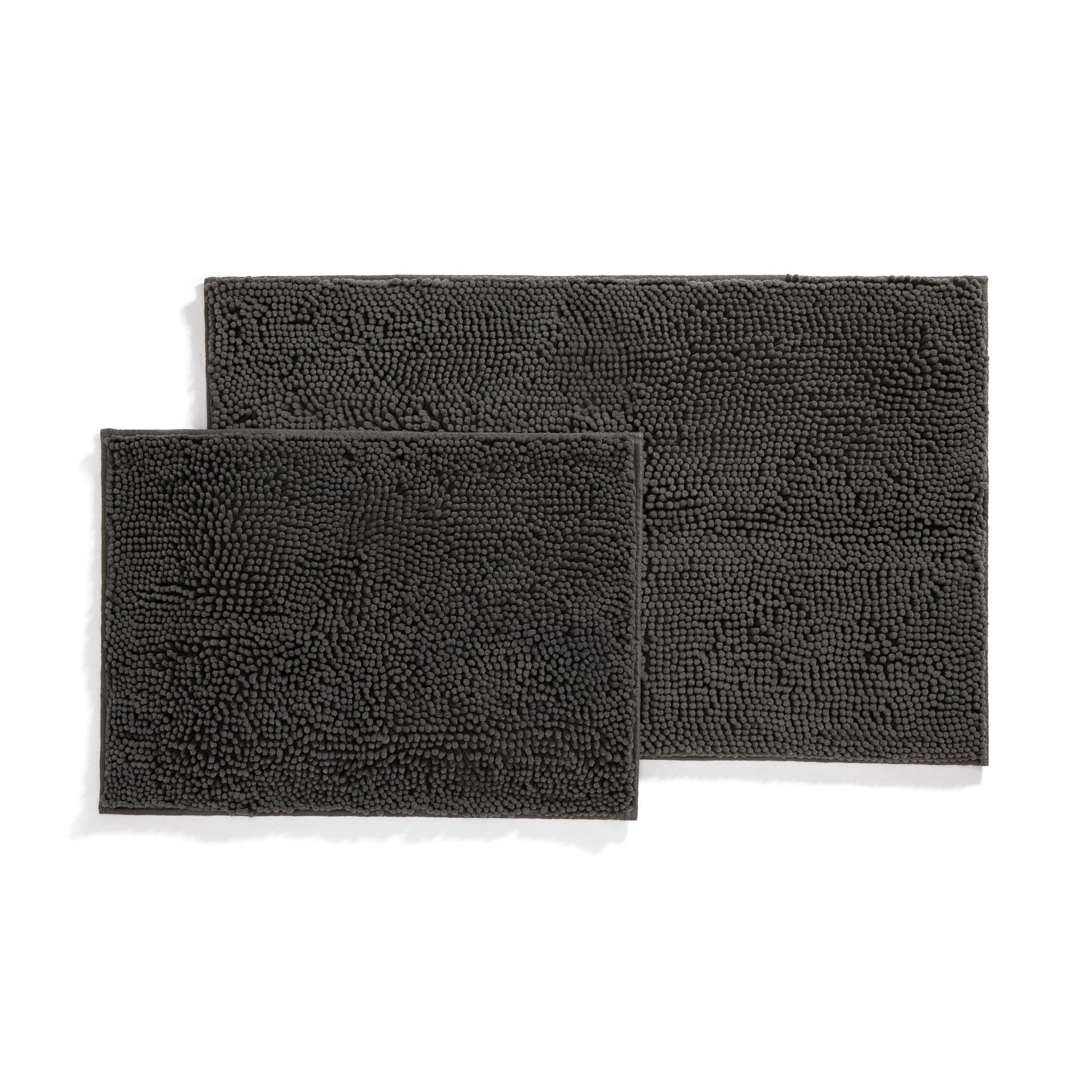 Soft Absorbent Chenille Bath Mat Rug with Anti-Skid Rubber Backing, 2 Pack, Gray, by Noble Linens