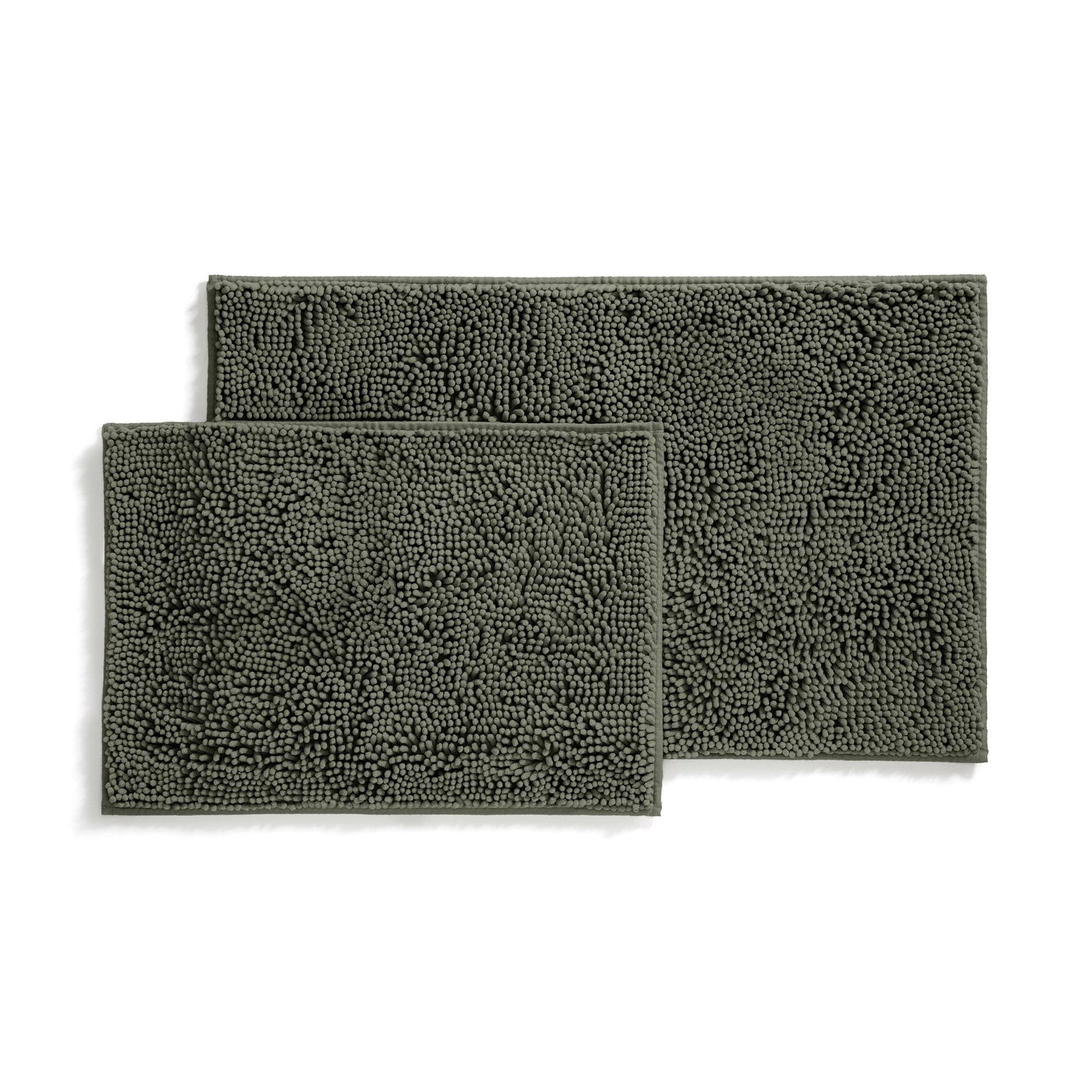 Soft Absorbent Chenille Bath Mat Rug with Anti-Skid Rubber Backing, 2 Pack, Sage, by Noble Linens