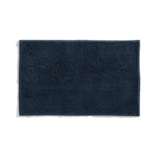 Soft Absorbent Chenille Bath Mat Rug with Anti-Skid Rubber Backing, 34 x 21, Navy, by Noble Linens
