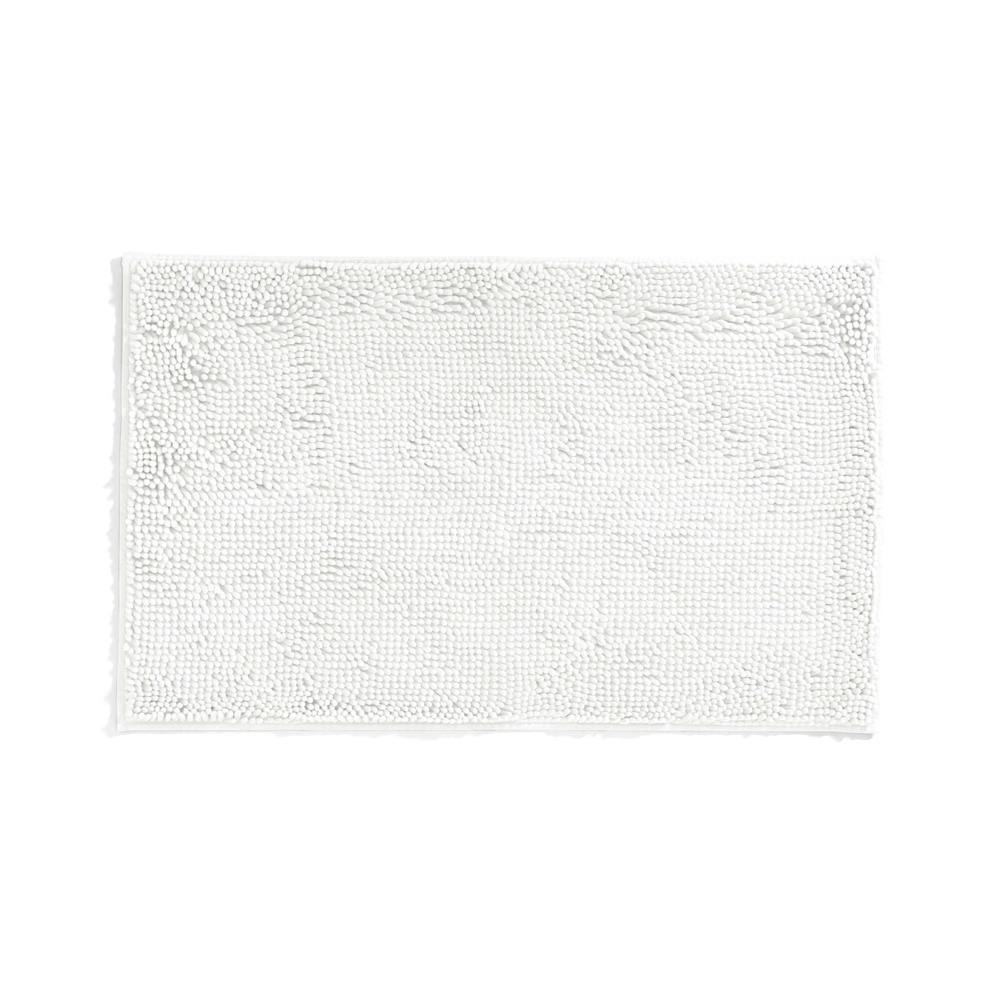 Soft Absorbent Chenille Bath Mat Rug with Anti-Skid Rubber Backing, 34 x 21, White, by Noble Linens