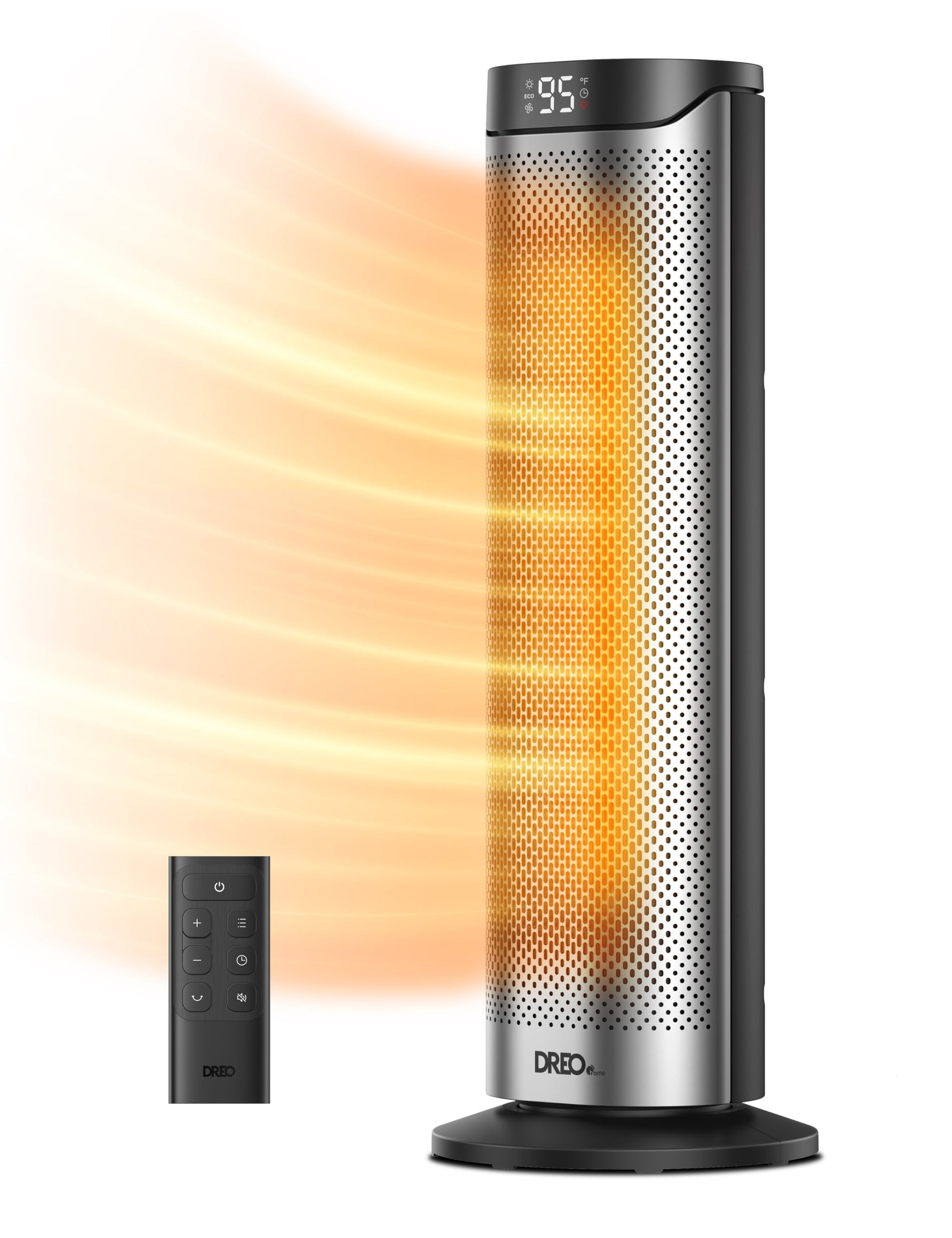 DREO Heater, 23" Space Heater, Precise Temp Control 41 - 95Â°F for Whole-Room Comfort, Whisper-Quiet Warmth, 12H Timer, 3 Heat, ECO Mode, Remote, 8 Safety Features