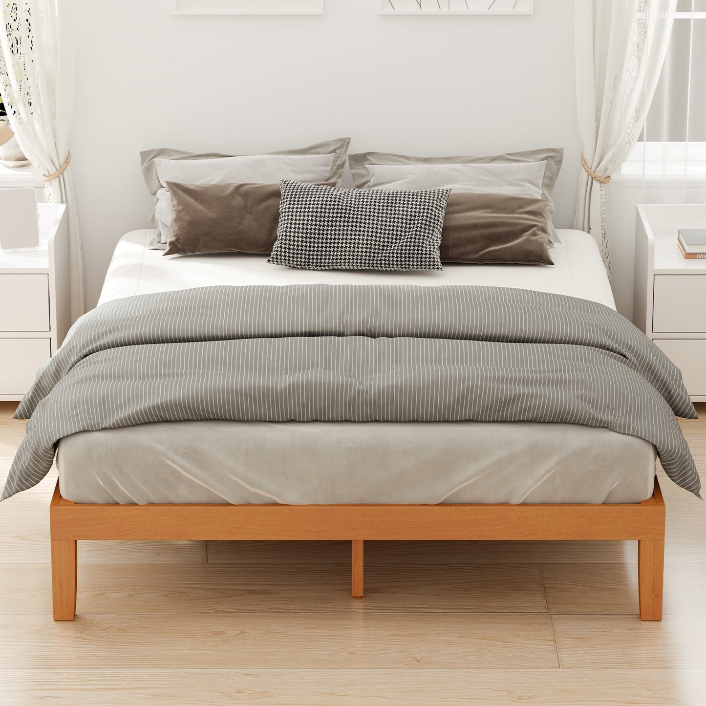 Base de Cama de Madera Maciza, Base de Cama con Soporte de Listones de Madera, No Se Necesita Box Spring, TamaÃ±o Twin