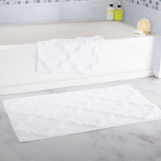 Somerset Home 2 Piece Bathroom Rug Set - 41x24.5 Inch and 34x21 Inch 100% Cotton Bath Mats (White)