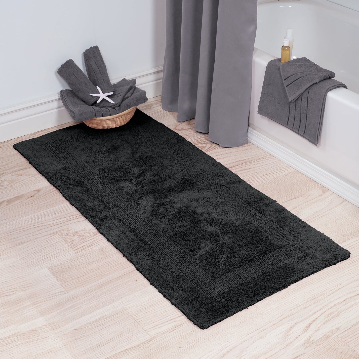 Lavish Home 60x24-Inch Machine Washable Cotton Bath Mat (Black)