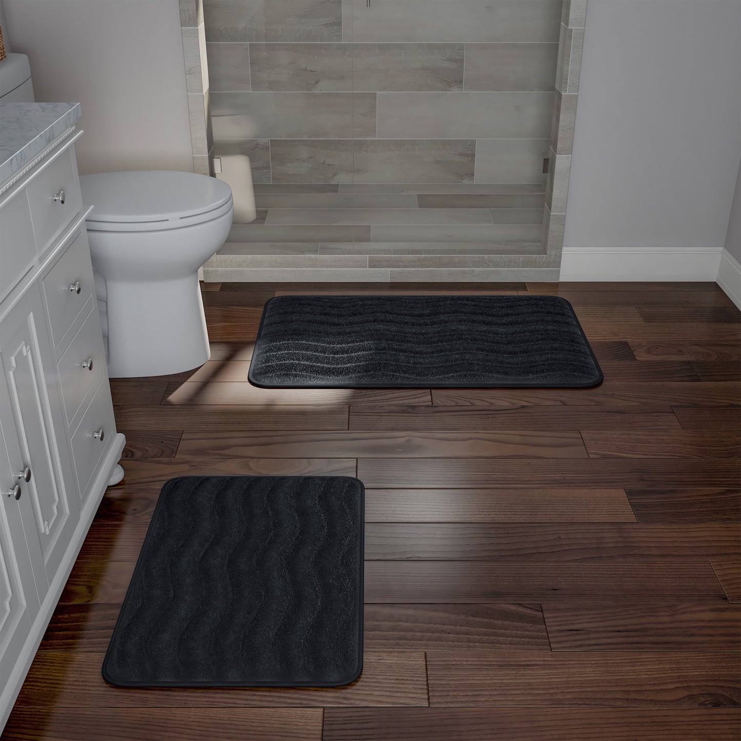 Somerset Home Set of 2 Bathroom Rugs â€“ Non-Slip Memory Foam Bath Mats, Black