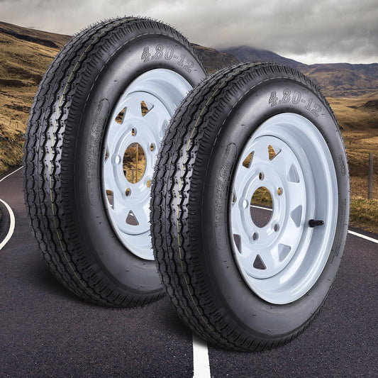 Soonbuy Set of 2 Trailer Tires, 4.80-12, With 12" Rim, 6PR