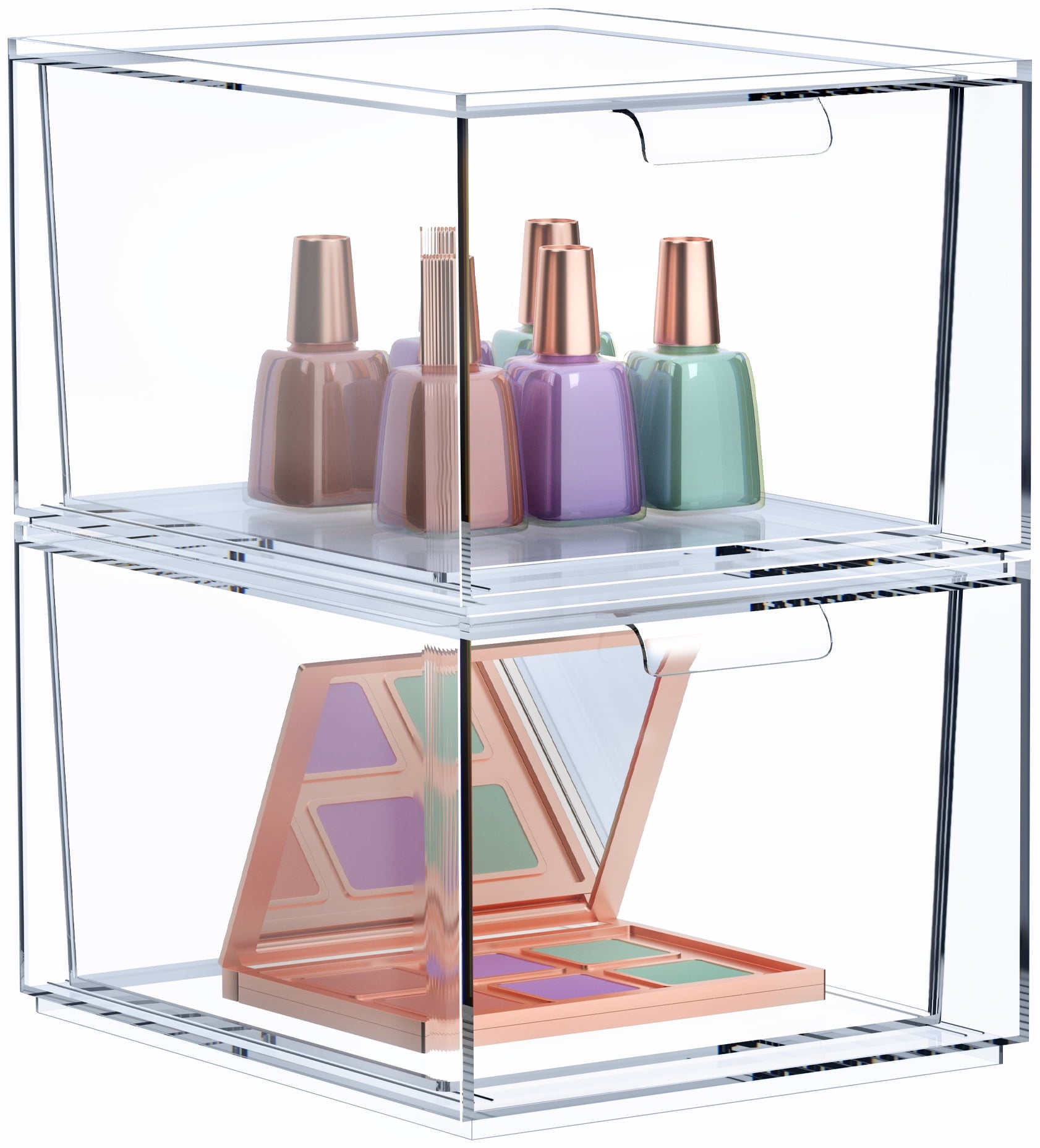 Sorbus 2-Pack Clear Acrylic Makeup Organizer â€“ Stackable Plastic Drawer Storage Bins for Vanity, Bathroom, or Desk Organization