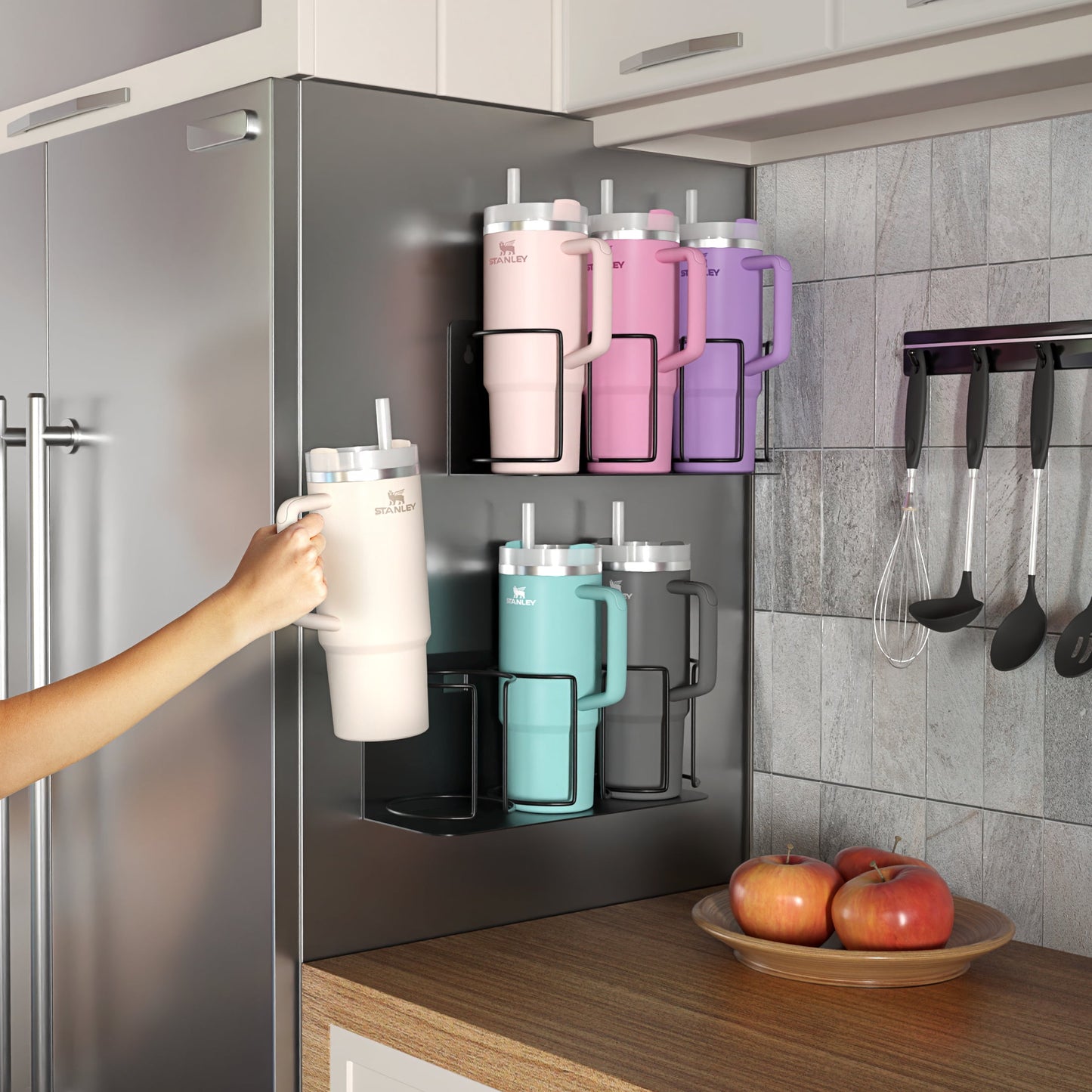Sorbus 2 Pack Magnetic Cup Holder Rack â€“ Holds 3 Tumblers or Water Bottles Each â€“ Adjustable Black Organizers for Fridge, Oven, or Wall â€“ Includes Adhesive Tape & Screws for Easy Mounting