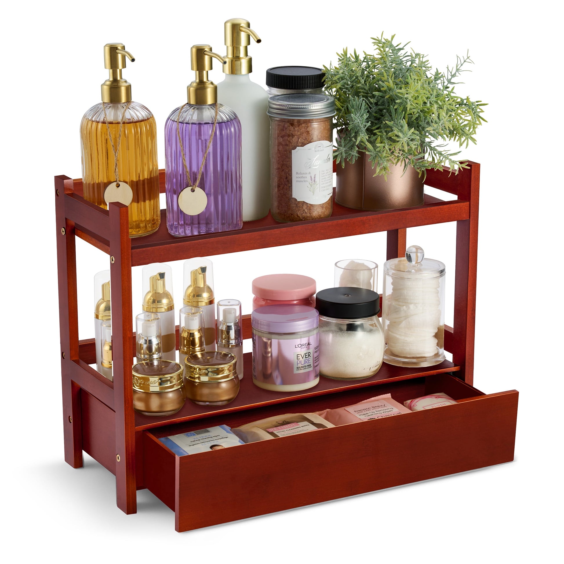 Sorbus 2-Tier 17" Bamboo Kitchen Organizer with Pull-Out Drawer, Brown