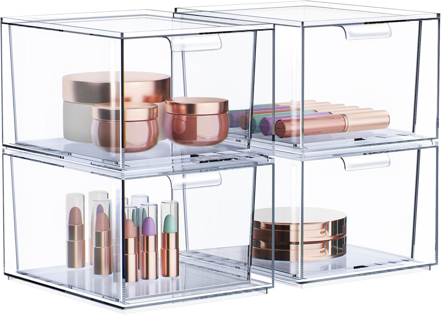 Sorbus 3-Pack Clear Acrylic Makeup Organizer â€“ Stackable Plastic Drawer Storage Bins for Vanity, Bathroom, and Cosmetic Organization