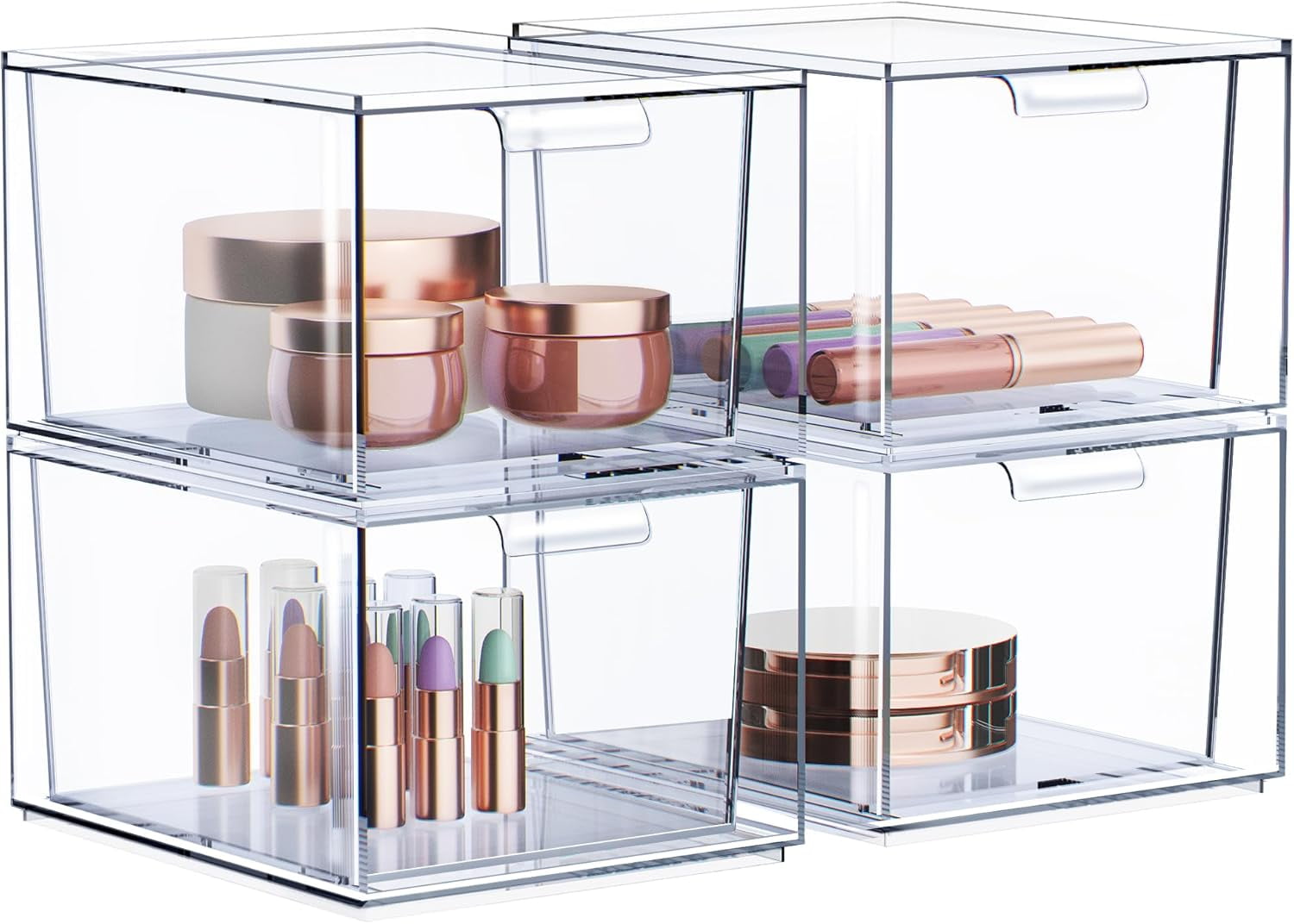 Sorbus 3-Pack Clear Acrylic Makeup Organizer â€“ Stackable Plastic Drawer Storage Bins for Vanity, Bathroom, and Cosmetic Organization