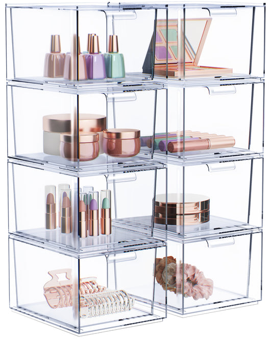 Sorbus 8-Pack Clear Acrylic Makeup Organizer Drawers â€“ Stackable Plastic Storage Bins for Bathroom, Vanity, or Office Organization