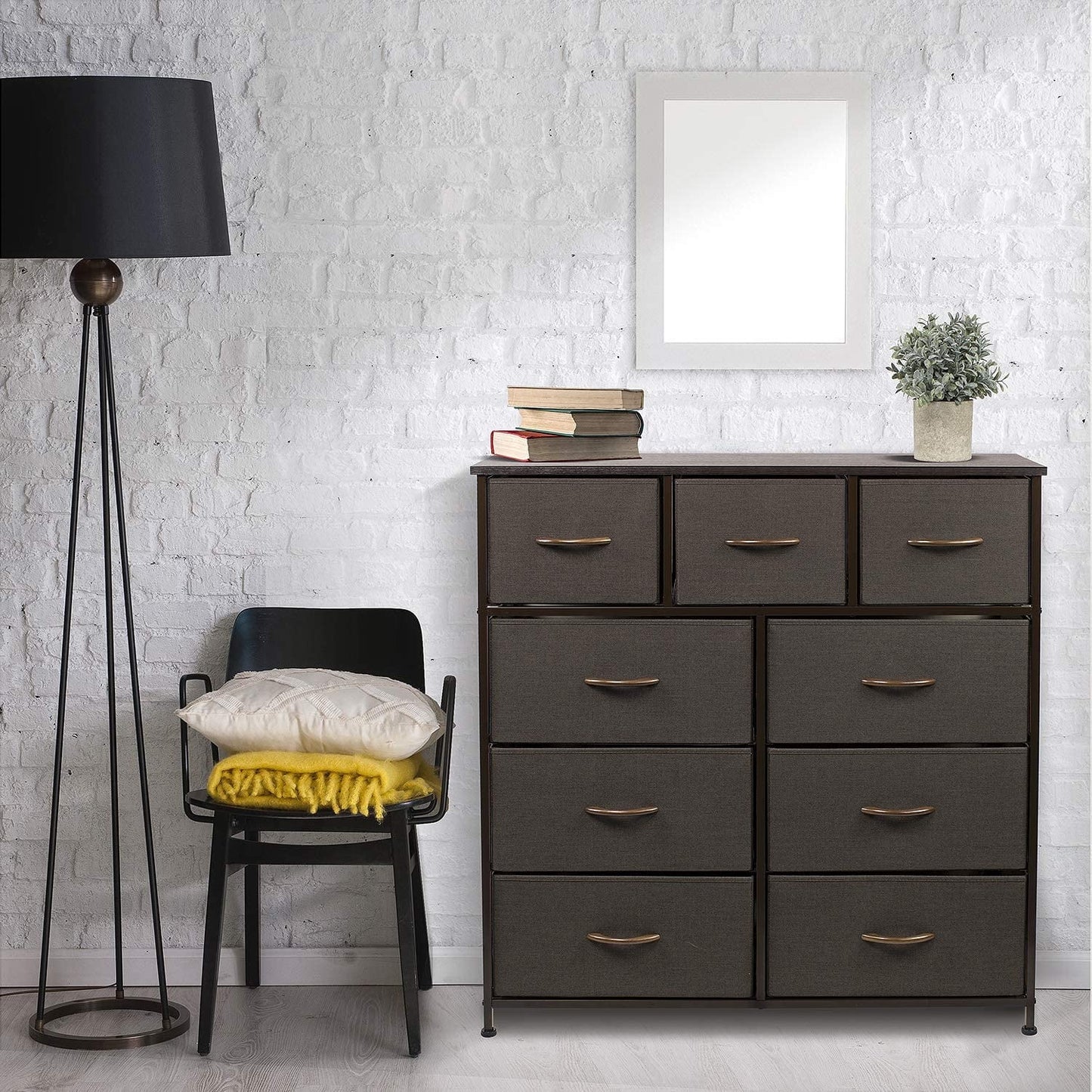 Sorbus Dresser with 9 Drawers- Black Frame, Black Marble Drawers