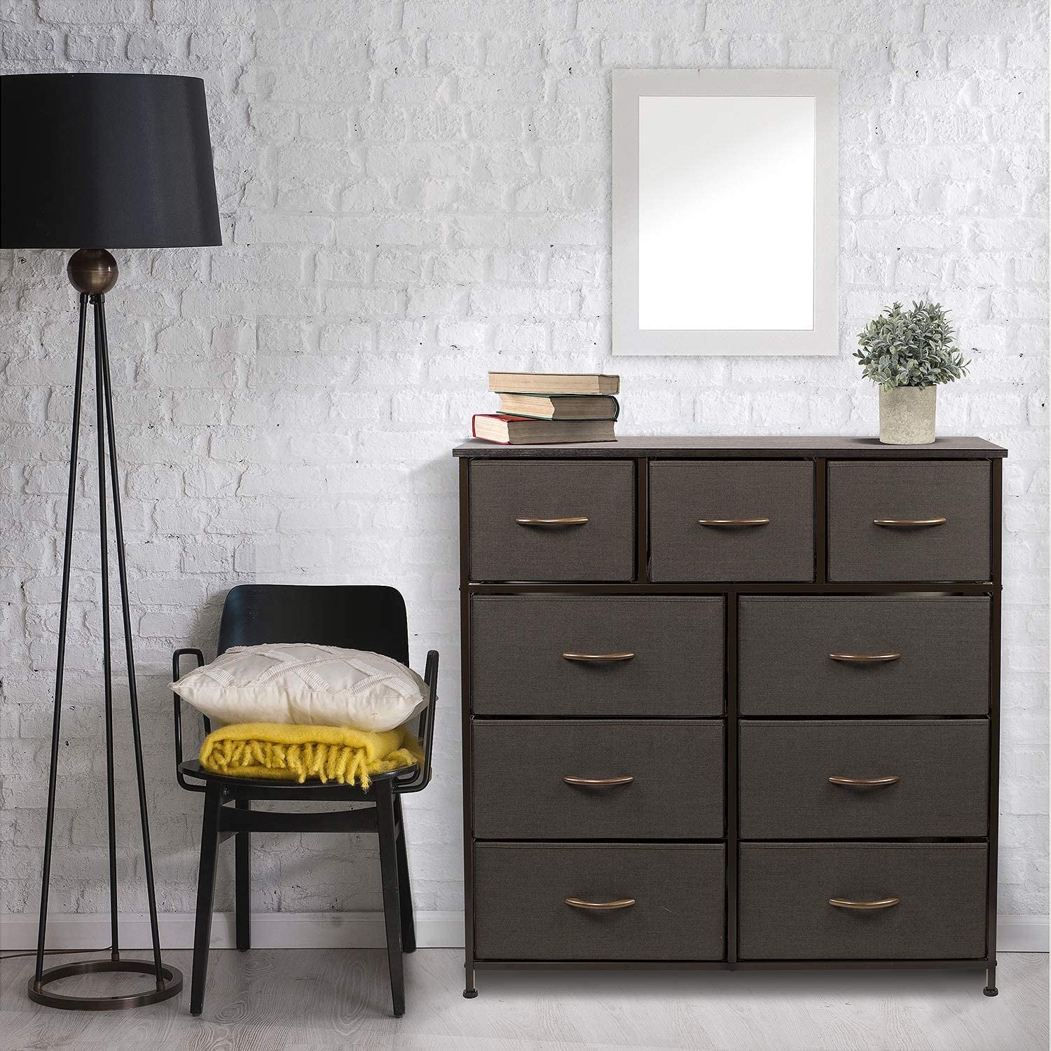 Sorbus Dresser with 9 Drawers- Black Frame, Black Marble Drawers