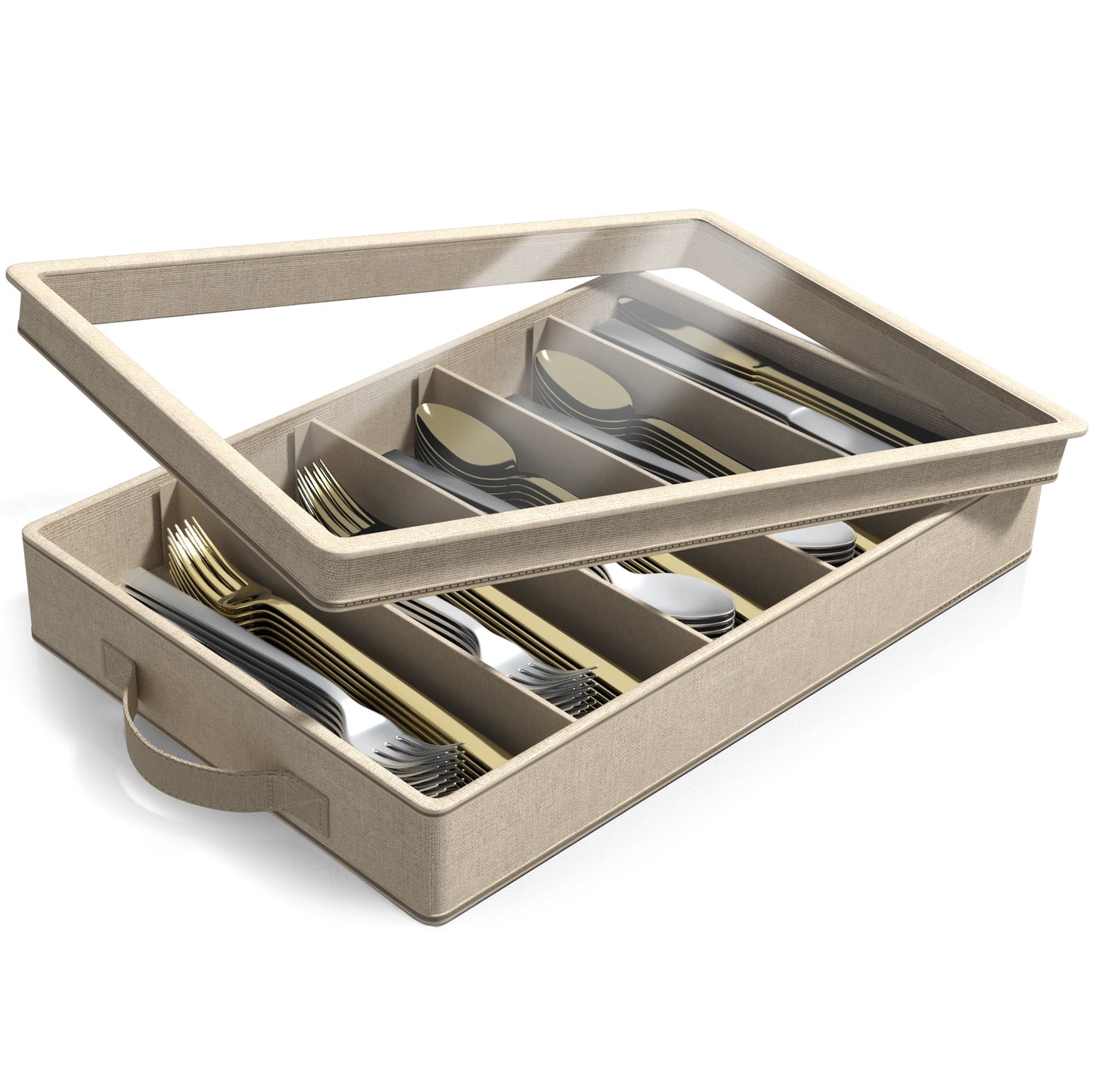 Sorbus Flatware Storage Case with Clear Lid â€“ Large Capacity Organizer for Utensils, Silverware, Flatware â€“ Gray