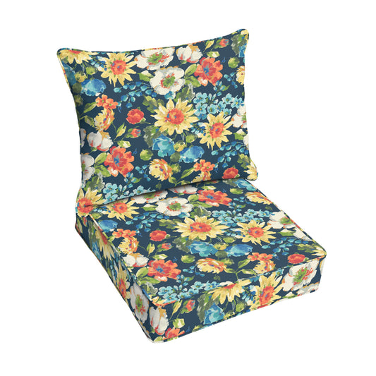Sorra Home Corded Deep Seating Pillow Cushion Set 25" x 25" x 5" Multi Floral Blue