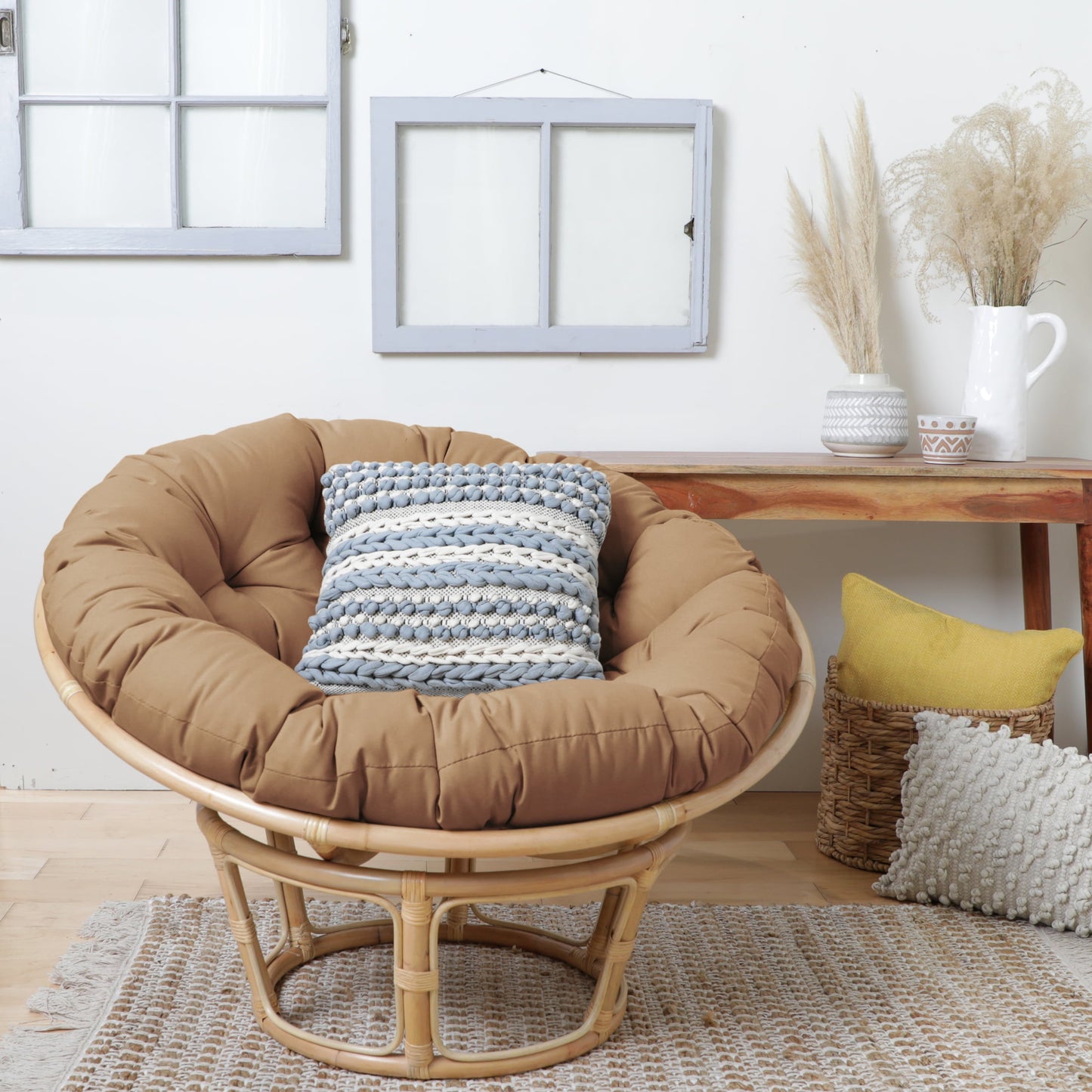 Sorra Home Indoor Khaki Round Papasan Cushion 48 x 48 x 4