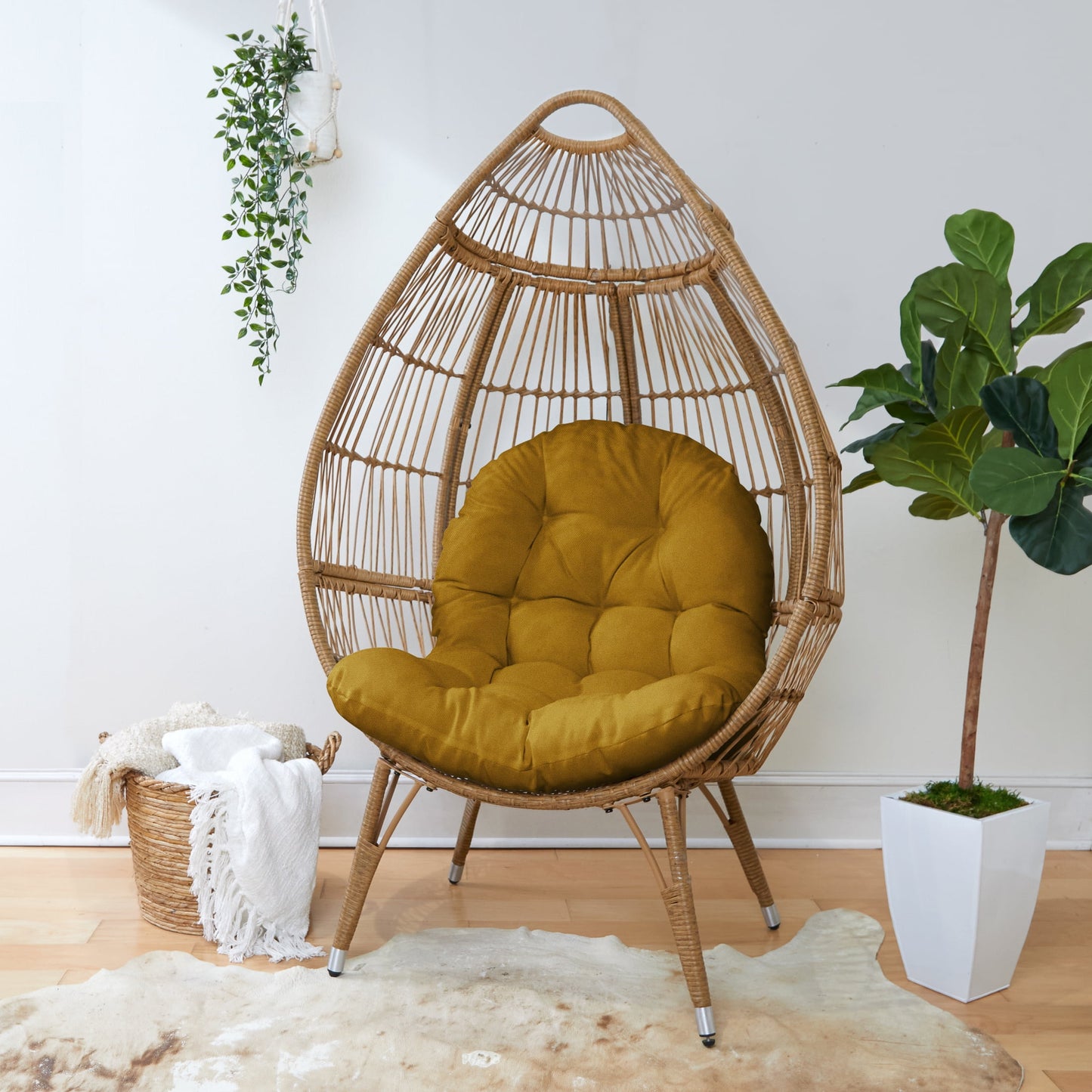 Sorra Home Indoor Mustard Egg Chair Cushion 44 in x 27 in x 4 in
