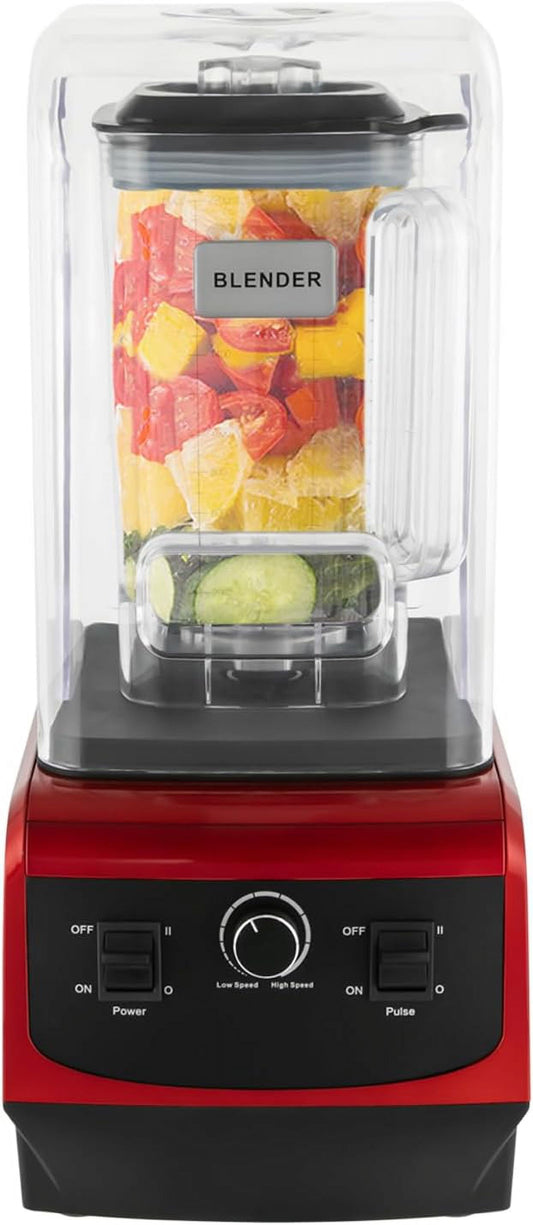 Soundproof Blender,110V 2200W 2.2L Commercial Fruit Juice Smoothie Maker With Shield Quiet Sound Enclosure for Puree, Ice Crush, Shakes and Smoothies(2.2L,2200W,Red