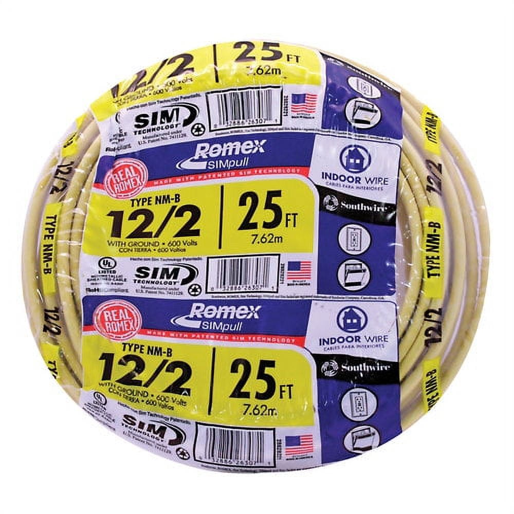 Southwire Romex SIMpull 12/2 25' Cable ElÃ©ctrico Residencial NM-B Cu para Interiores