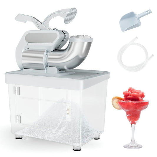 Spaco 300W Commercial Ice Crusher with Dual Blades and Safety Switch, Electric Ice Shaver with 10 Gallon Ice Storage Capacity, Commercial Ice Crusher for Indoor as Kitchen, Gray