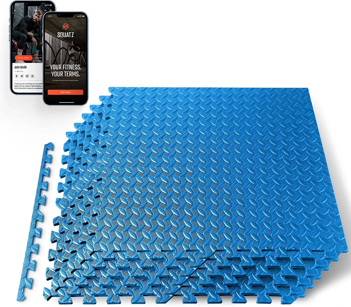 Squatz Gym Thick Puzzle Exercise Mat 6 Pcs EVA Foam Interlocking Tiles Protective Flooring, Blue