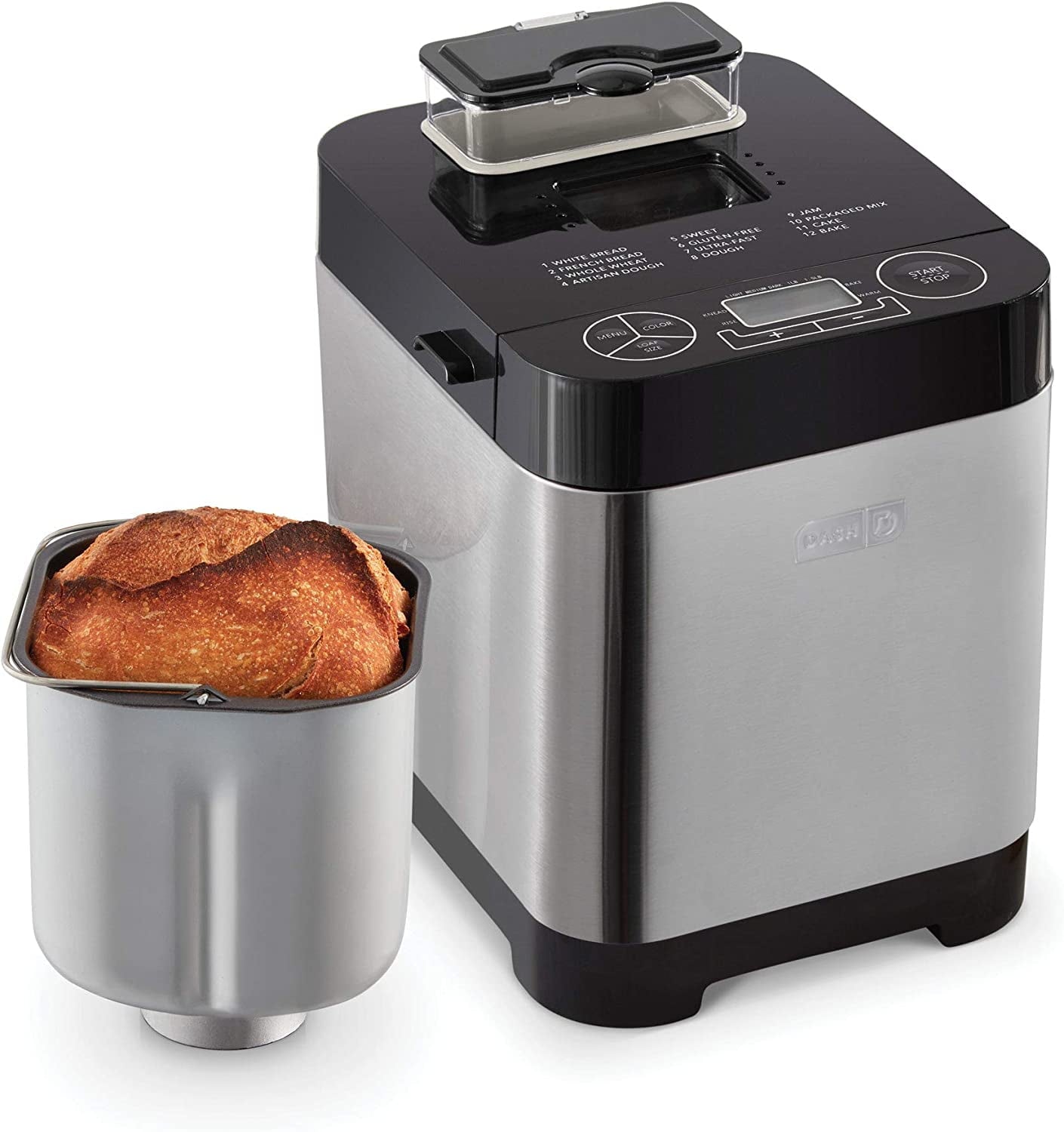 Stainless Steel Bread Maker with 12 Programmable Settings, Gluten-Free Option & Auto Filling Dispenser – 1.5 lb Loaf Capacity, Black