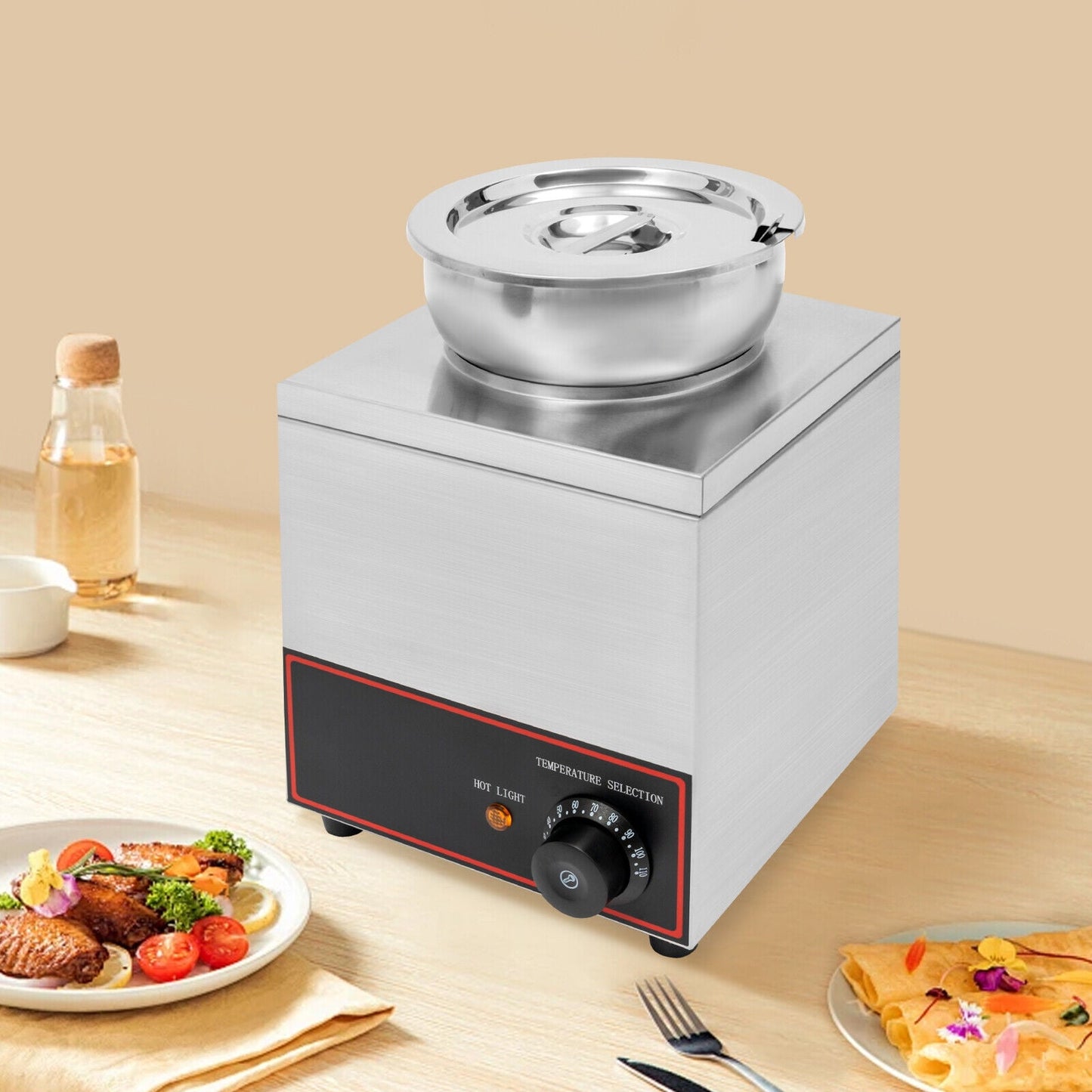 Stainless Steel Cheese and Fudge Warmer with Adjustable Temperature, 6.69-inch Tank, 150W – Perfect for Restaurants, Snack Bars, and Ice Cream Shops
