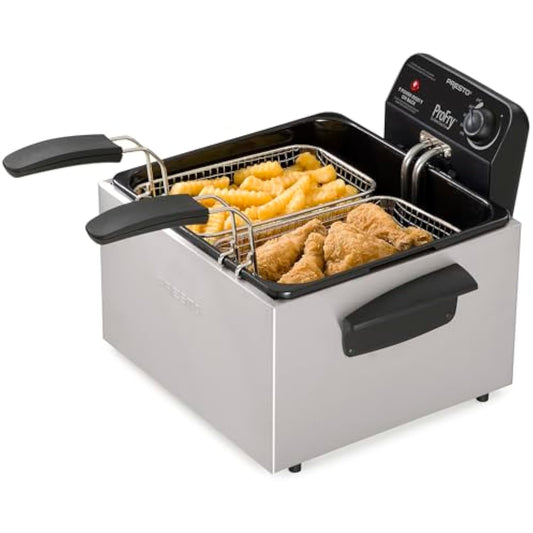 Stainless Steel Dual Basket Electric Deep Fryer 6.3 Qt Silver - Adjustable Temp Control & Rapid Oil Heating for Crispy Food, Even Cooking - Family Meals + Deal