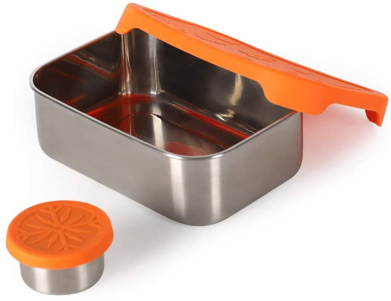 Stainless Steel Lunch Container, 28 oz Leak Proof Lunch Box Set with Orange Food Grade Silicone Lid and Sauce Cup