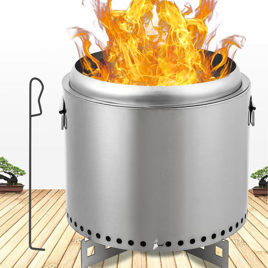 Stainless Steel Smokeless Outdoor Fire Pit, Burning Wood, Particles,Coal, Removable Stand and Ash Pan, Perfect for Bonfire, Camping, Picnic, Family Gatherings for Garden