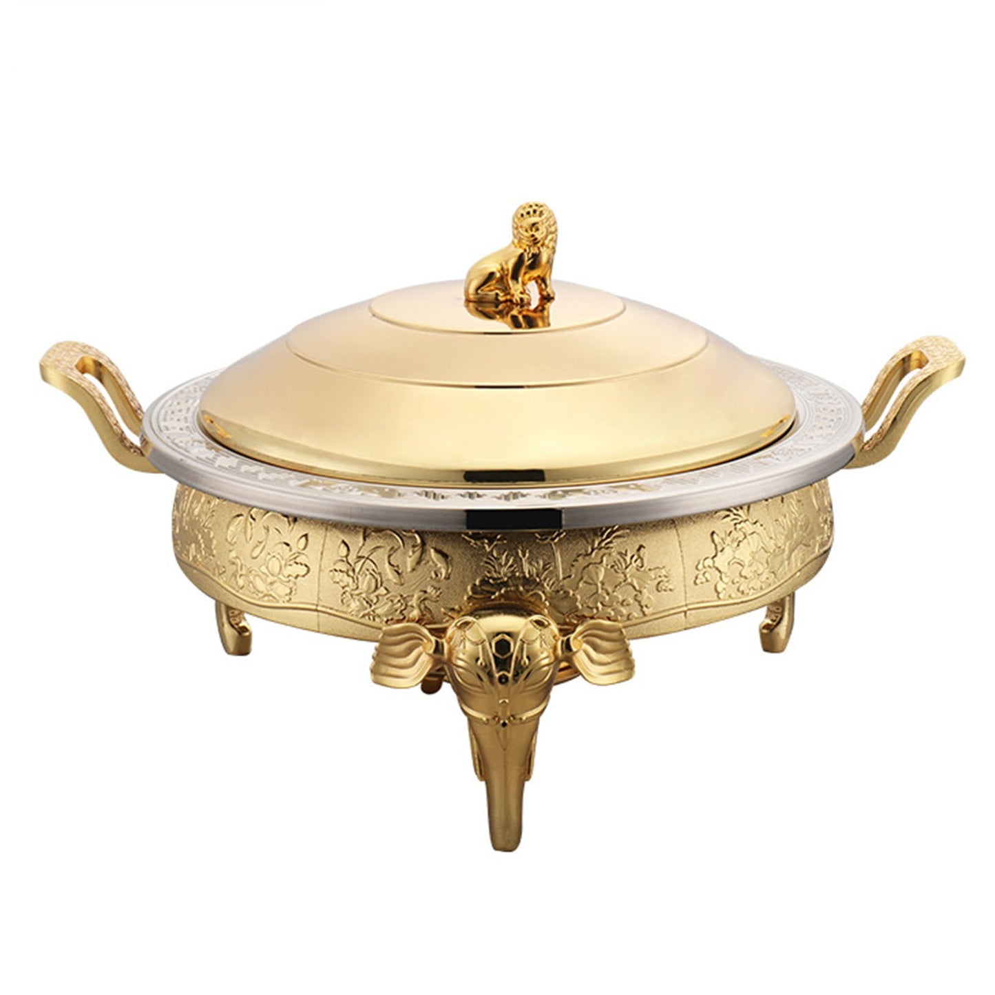 Stainless steel chafing dish, gourmet dish, round food warmer with lid, heating container, soup warmer, professional set for potlucks, parties, weddings, dinners, hotels, buffets