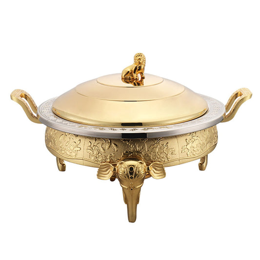 Stainless steel chafing dish, gourmet dish, round food warmer with lid, heating container, soup warmer, professional set for potlucks, parties, weddings, dinners, hotels, buffets
