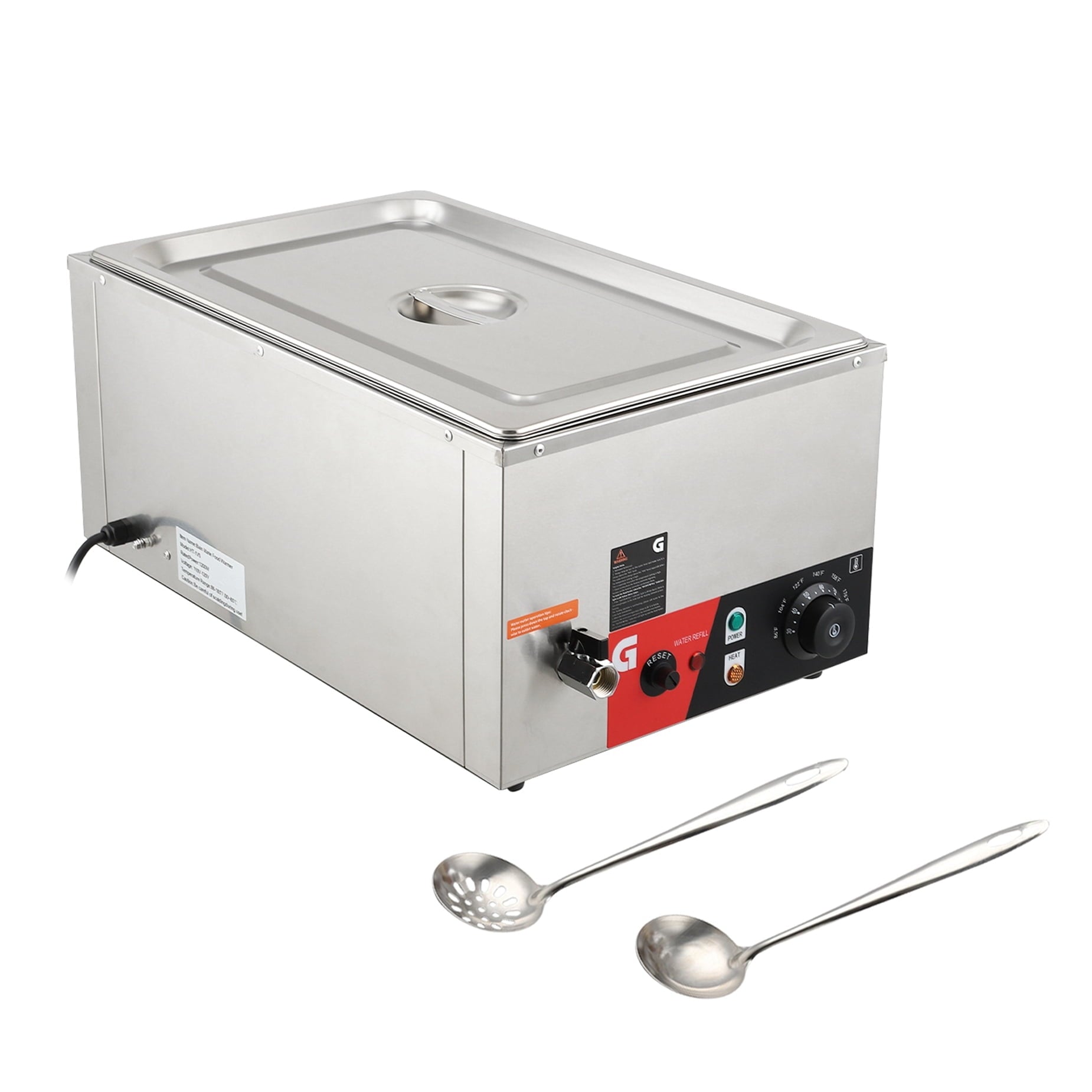 Aoile 20Qt Single Pan Electric Countertop Food Warmer Buffet Server in Stainless Steel with Adjustable Temp