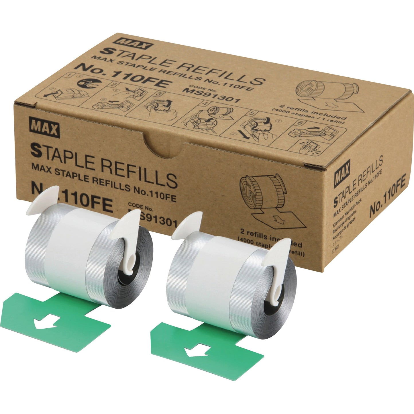 Staple Refills No.110FE 0.56" Leg, 0.5" Crown, Silver, 4,000/Cartridge, 2 Cartridges/Box, 8,000/Box