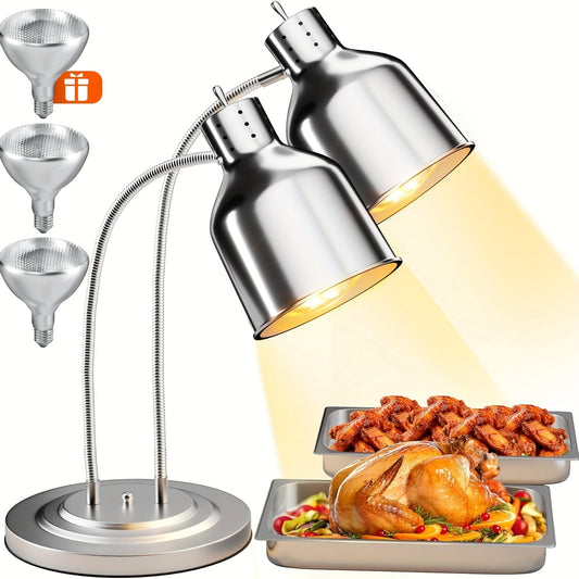 Stelorda Food Heat Lamp, Commercial Food Warmer, 2-Head Food Warming Light, 500W Portable Electric Heating Lamp, Stainless Steel Catering Food Warming Lamp For Restaurant Kitchen Cafeteria