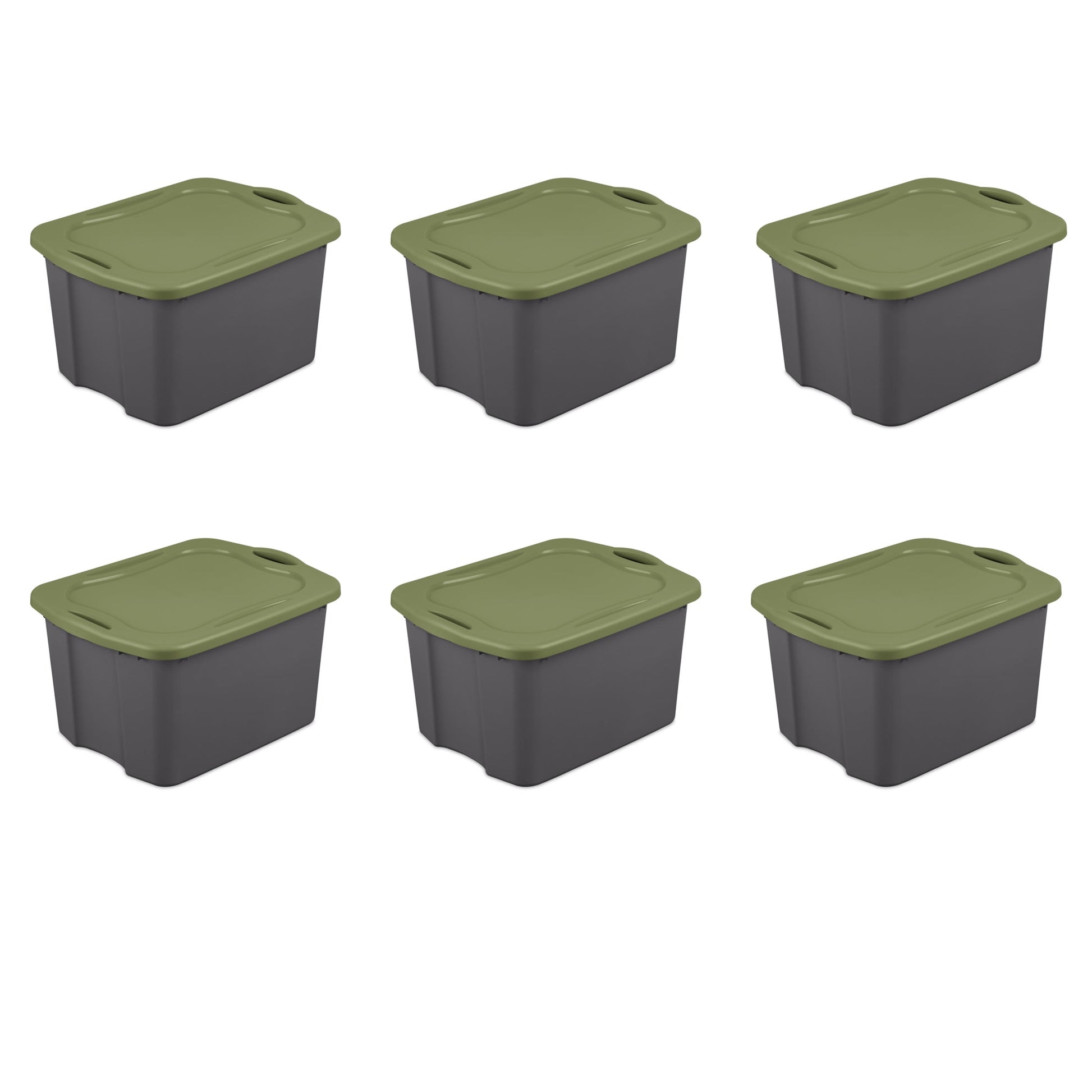 Sterilite Large EZ Carry Storage Bin, 17.5 Gallon Plastic Storage Tote with Full-Grip Handles, Gray/Green, 6 Pack