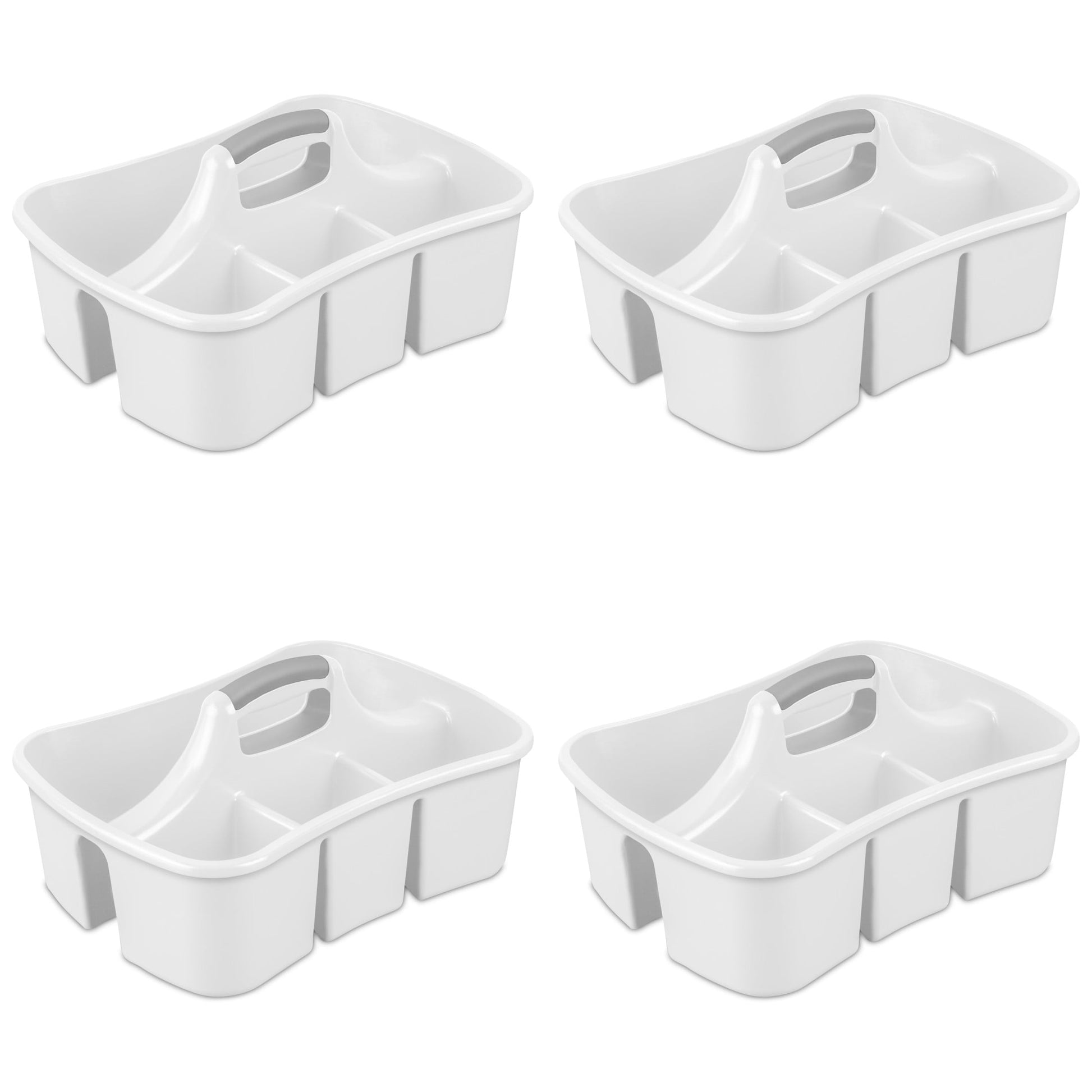 Sterilite Divided Ultraâ„¢ Caddy, Easy Carry, Handy Plastic Utility Storage, White, 4 Pack