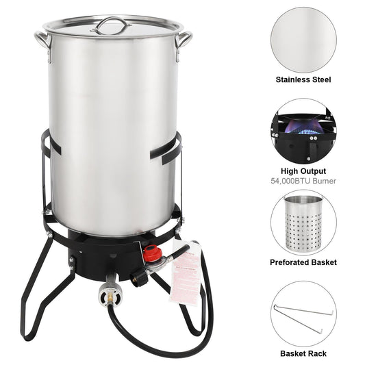 Stock Pot Cooker Rack Outdoor Deep Turkey Fryer 50QT Gas Propane  Corn Lobster
