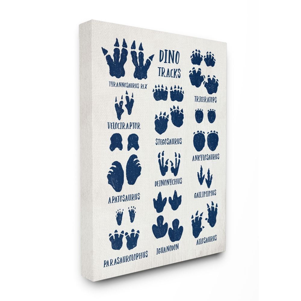 Stupell Industries Rustic Chart of Dinosaur Tracks Kid's Reptile Sign Canvas Wall Art Design by Daphne Polselli