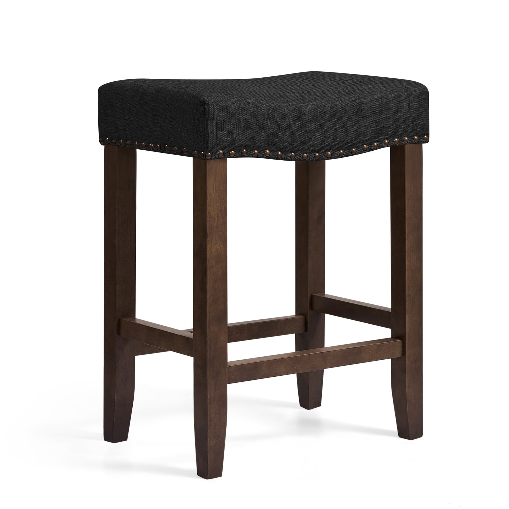 Subrtex 24" Backless Bar Stool, Wood Upholstered Saddle Seat Counter Stool for Kitchen, Black