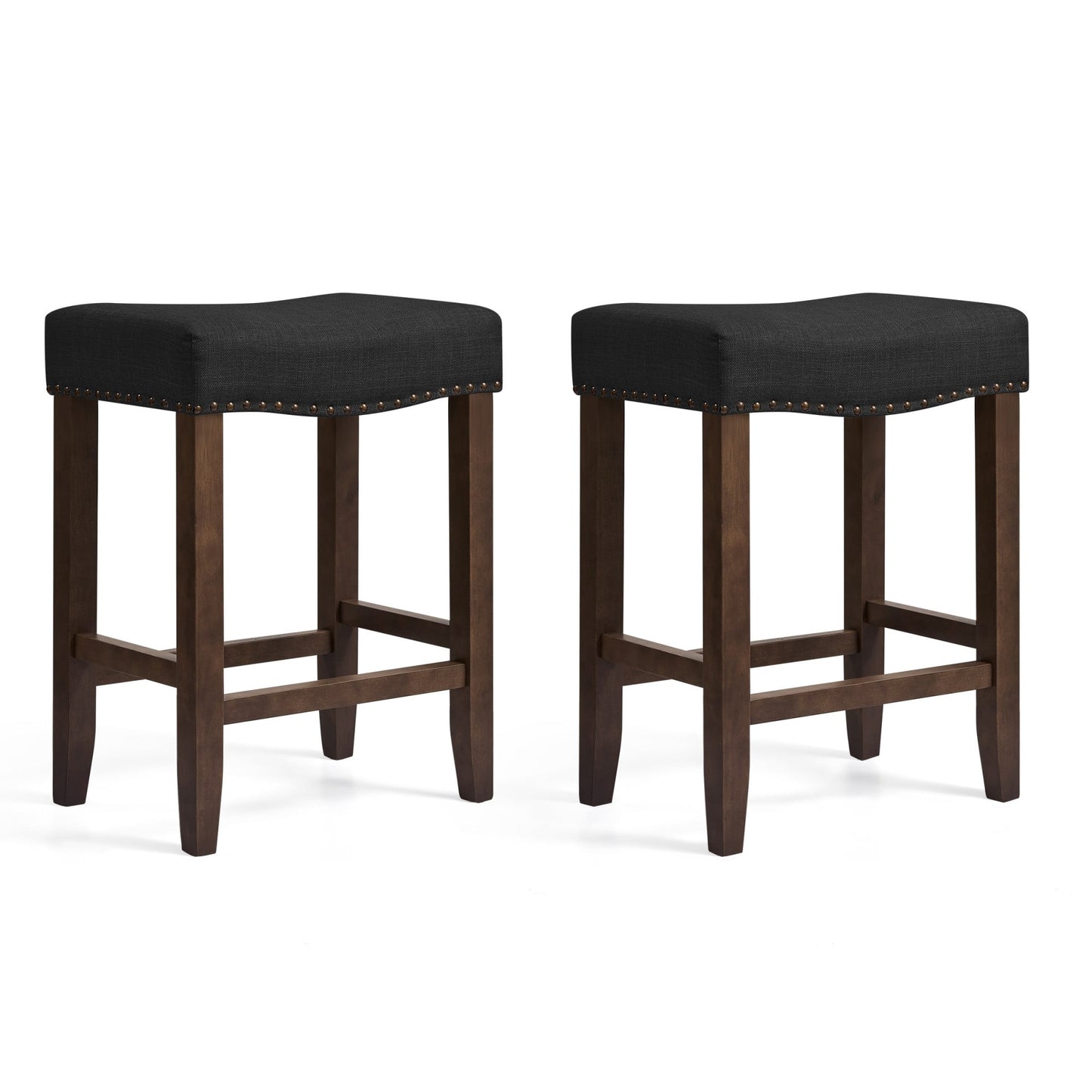 Subrtex 24" Backless Saddle Bar Stool, Wood Upholstered Counter Stool for Kitchen Set of 2, Black