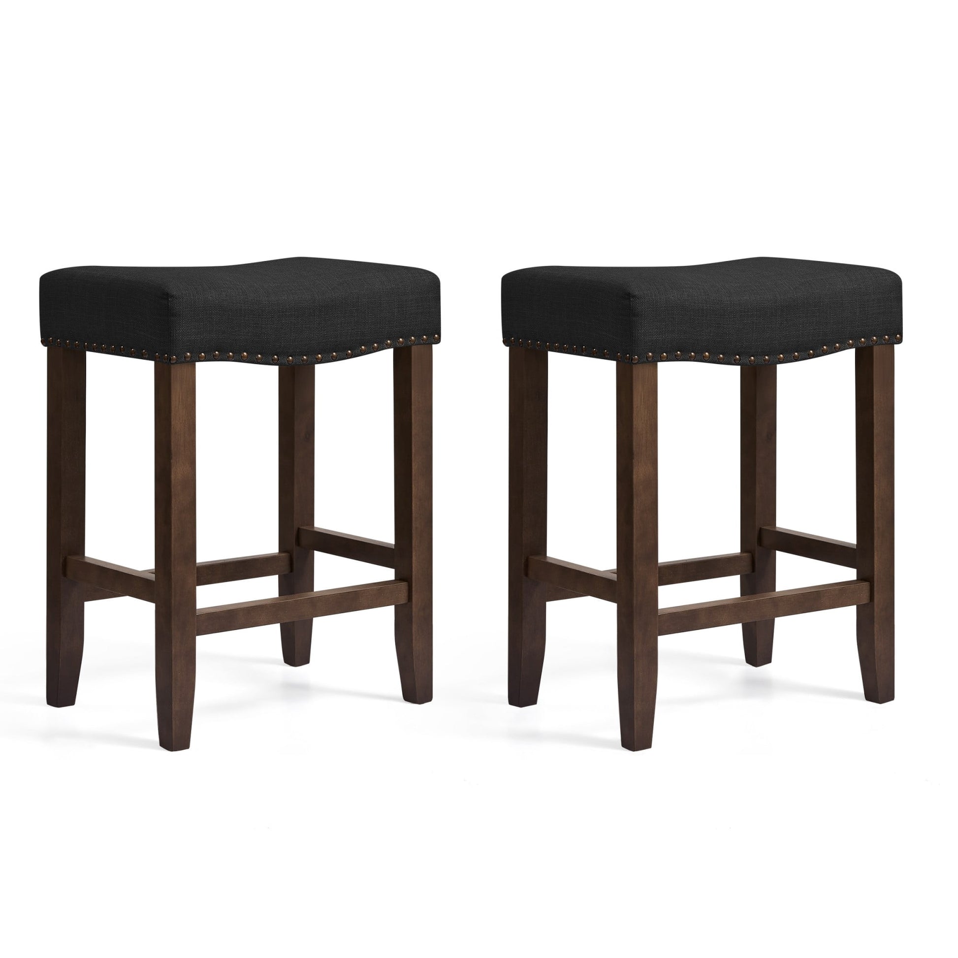 Subrtex 24" Backless Saddle Bar Stool, Wood Upholstered Counter Stool for Kitchen Set of 2, Black