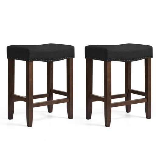Subrtex 24" Backless Saddle Bar Stool, Wood Upholstered Counter Stool for Kitchen Set of 2, Black