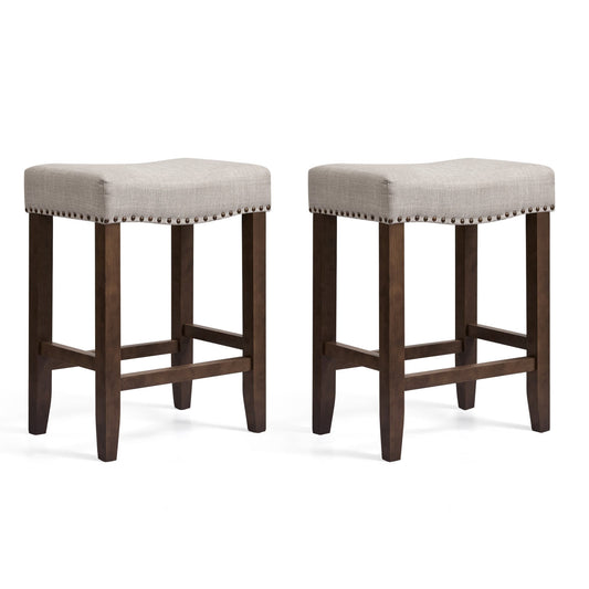 Subrtex 29" Backless Bar Stool, Upholstered Saddle Seat Counter Stool with Solid Wood Legs for Kitchen, Set of 2, Gray