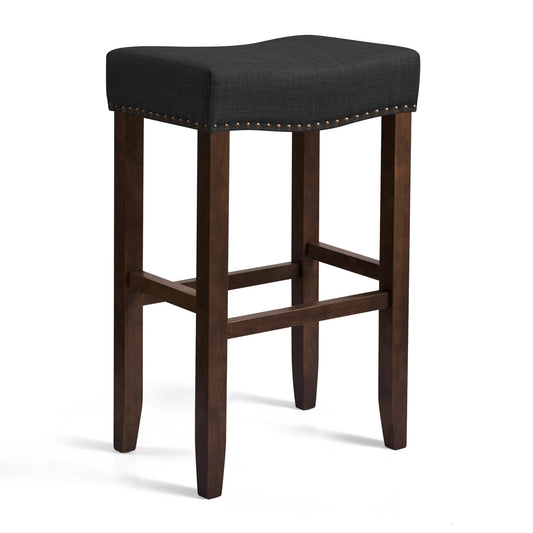 Subrtex 29" Backless Bar Stool, Upholstered Saddle Seat Counter Stool with Solid Wood Legs for Kitchen, Black