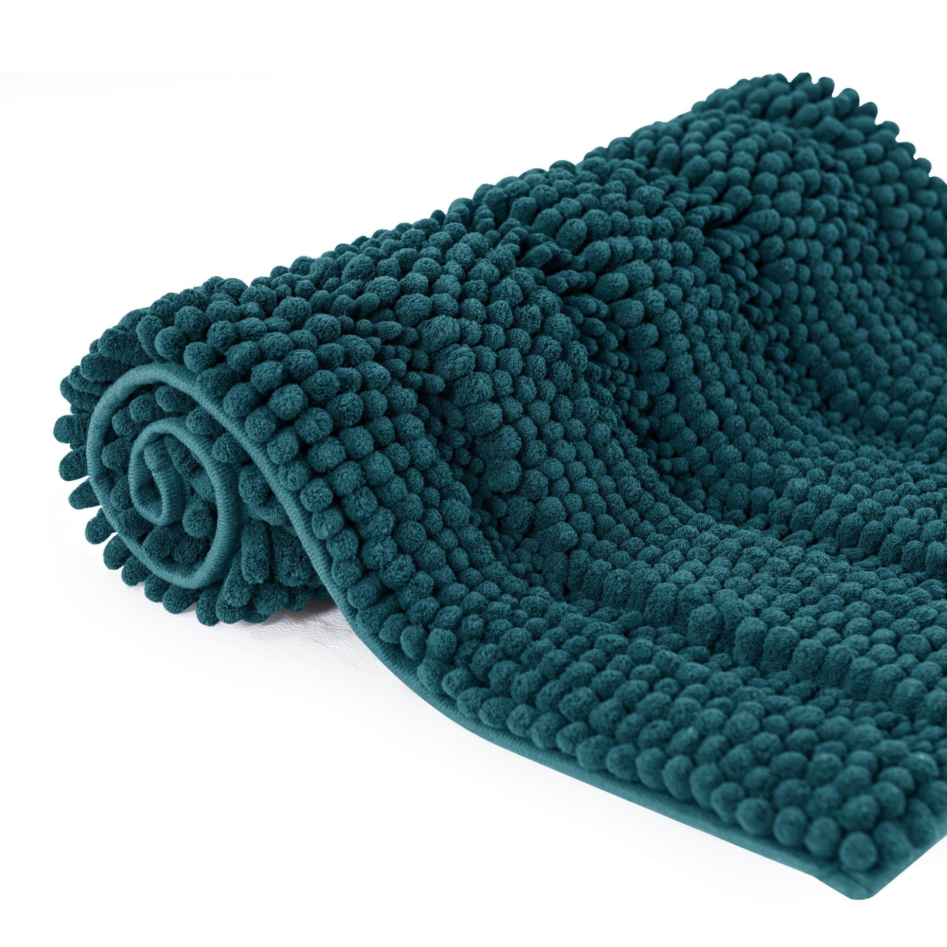 Subrtex Bathroom Rugs Non-Slip Chenille Soft Striped Plush Bath Mat (Blue, 16"x24"+20"x32")