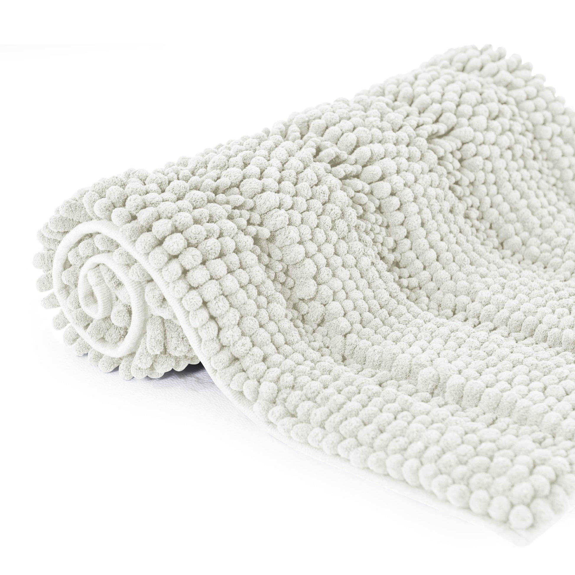 Subrtex Bathroom Rugs Non-Slip Chenille Soft Striped Plush Bath Mat (Ivory, 16"x24"+20"x32")